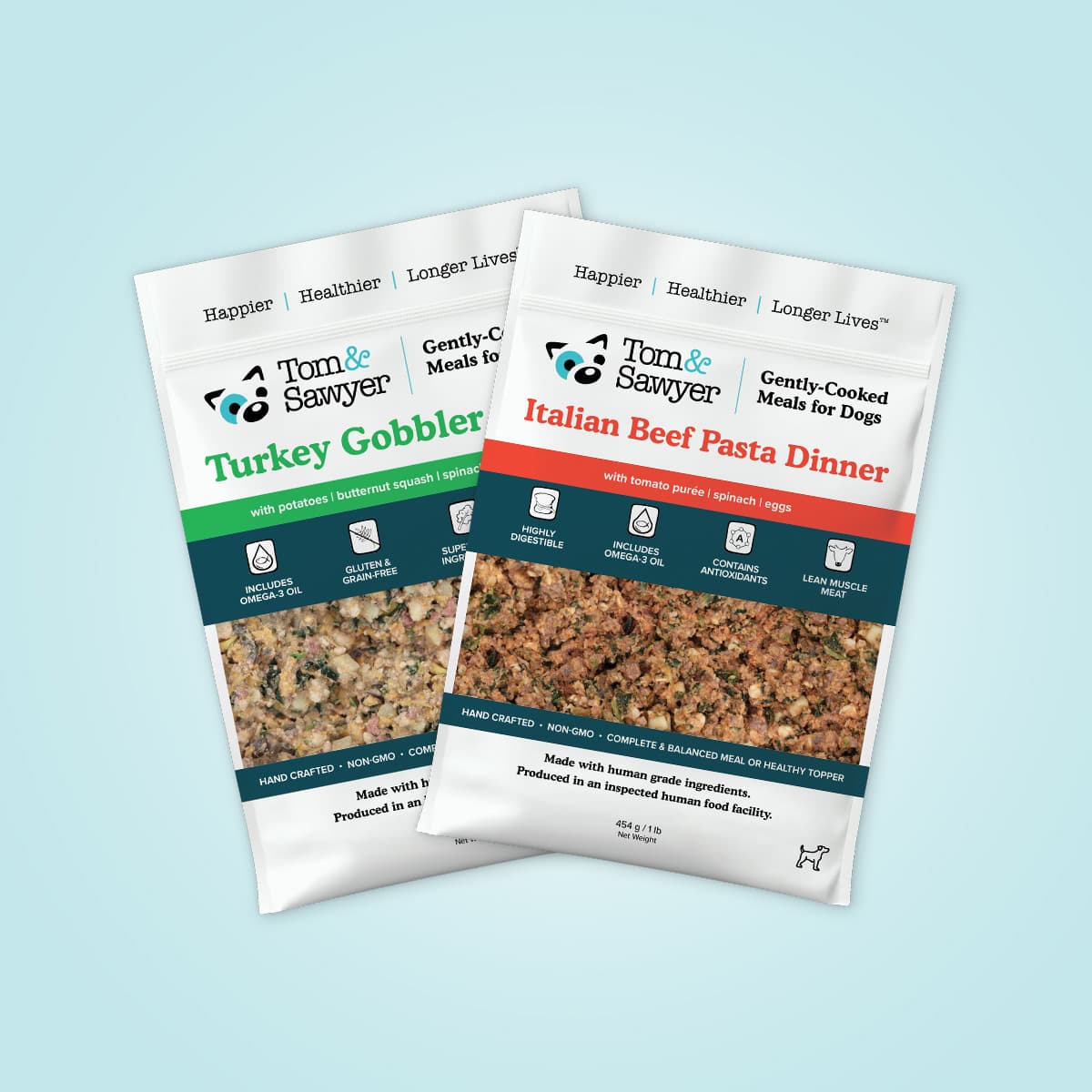 Two Tom&Sawyer pet meal packages that are for picky eaters