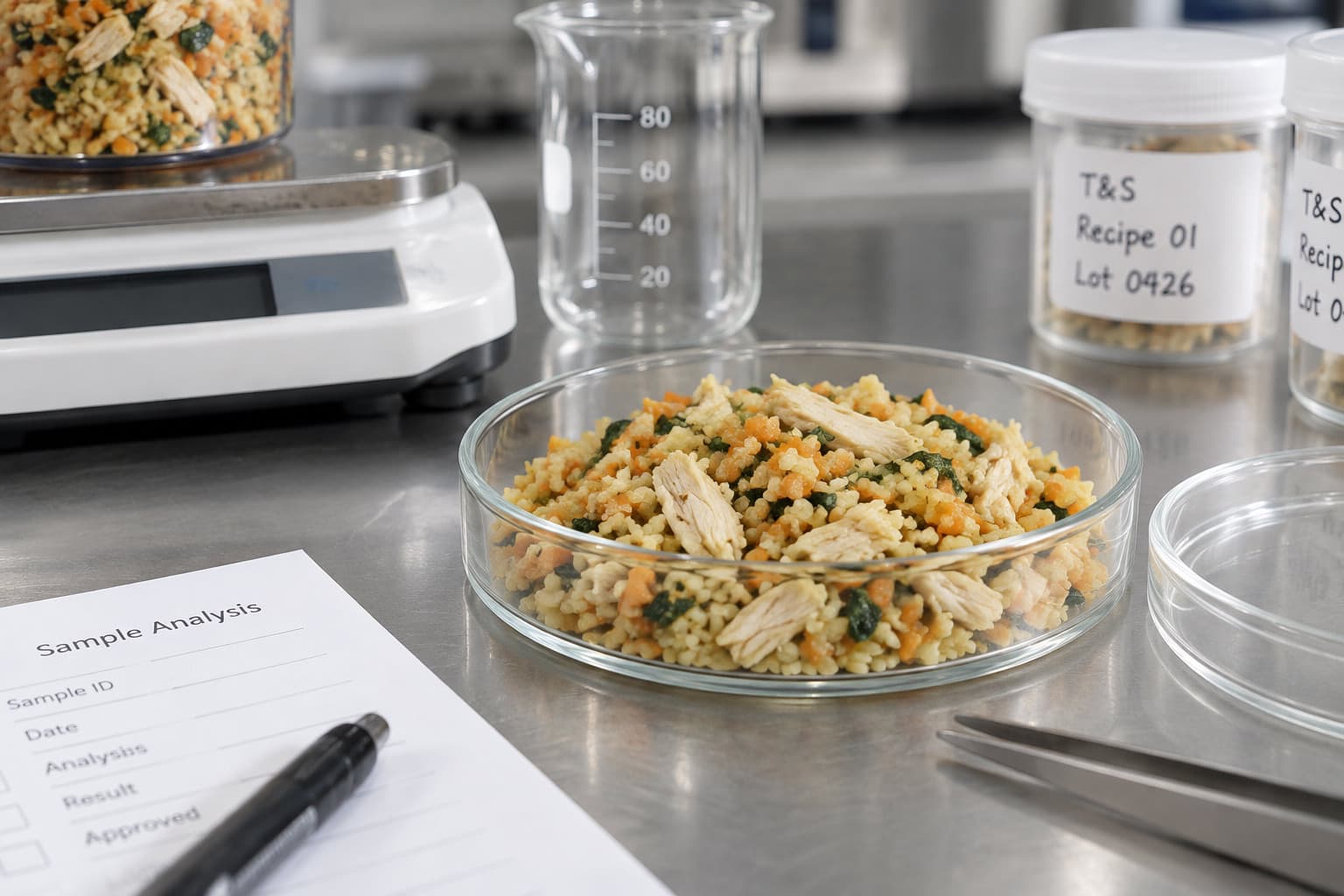 Pet food being analyzed in a lab